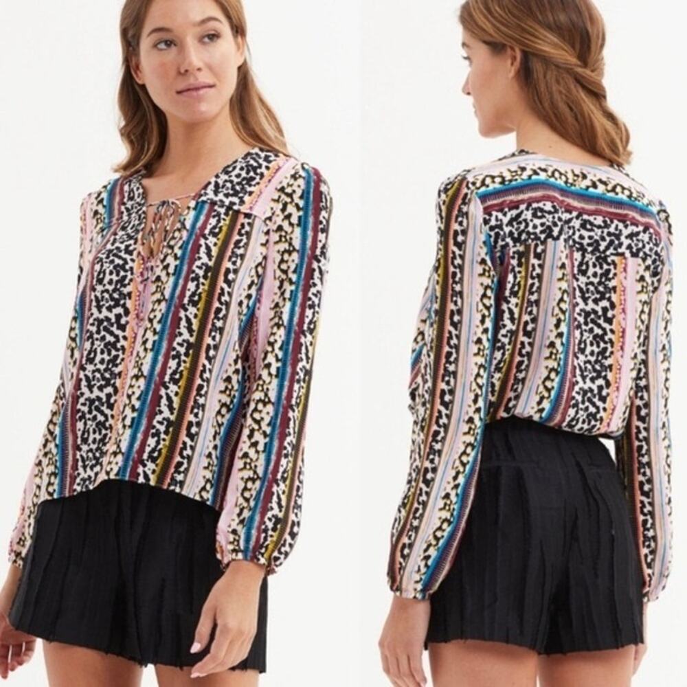 Marie Oliver Phoebe Peasant l Blouse Boho Long Sleeve Multicolor Size XS